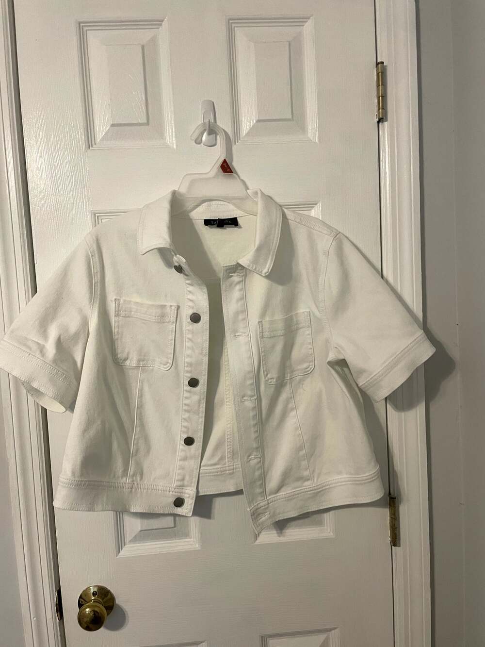 Talbots White Cropped Short Sleeve Jean Jacket Sz Large